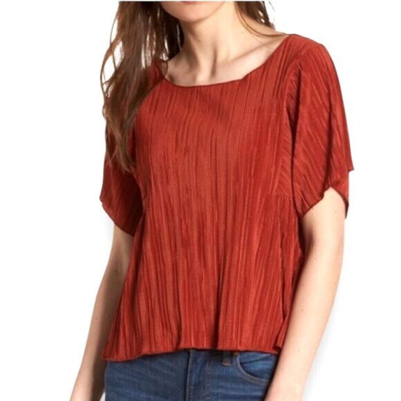Madewell Rust Orange Pleated Blouse Oversized Boho Minimalist Top Womens Size XS - Picture 1 of 12